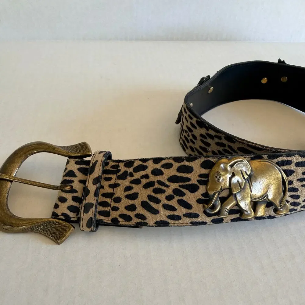 Vintage Made in USA Leopard Calf Hair Belt Brass Elephant Zebra Y2K Safari Small